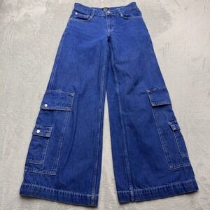 BDG Cargo Jeans Womens 24 Blue High Waisted Wide Leg Multi Pocket Denim Pants